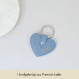 Schlüsselanhänger Herz Glattleder | Eisblau & Silber